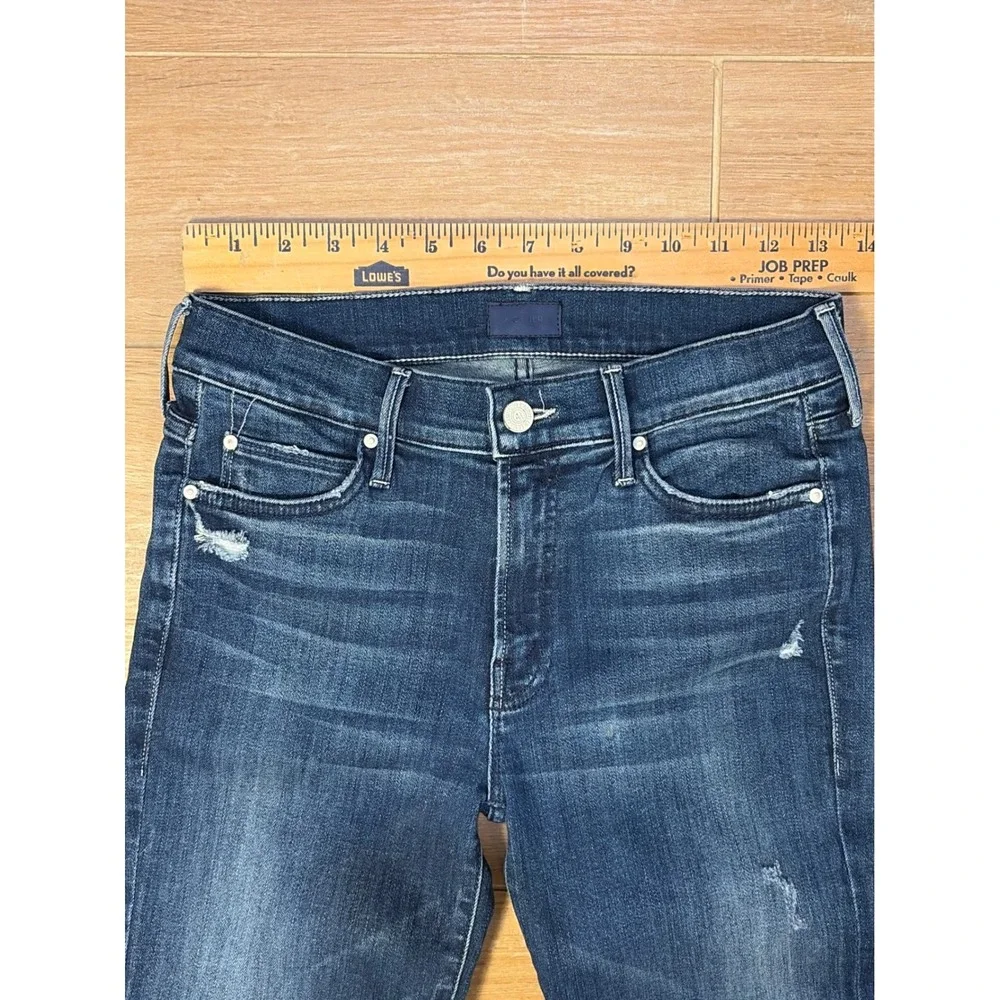 Mother The Rascal Ankle Undone Step Fray Jeans Dark‎ Graffiti Size 27 Distressed